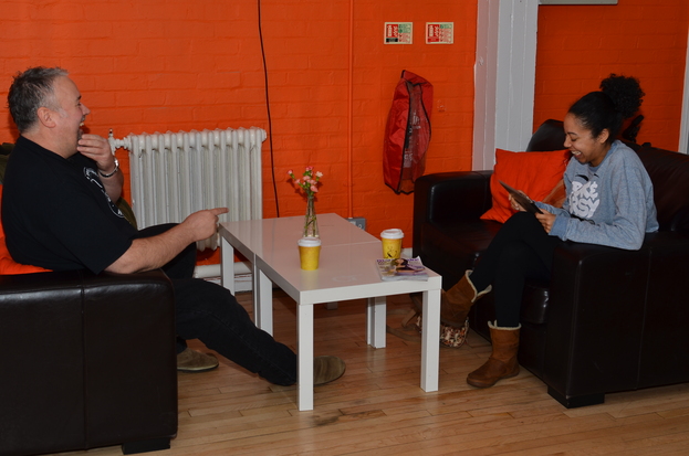 People laughing in the cafe